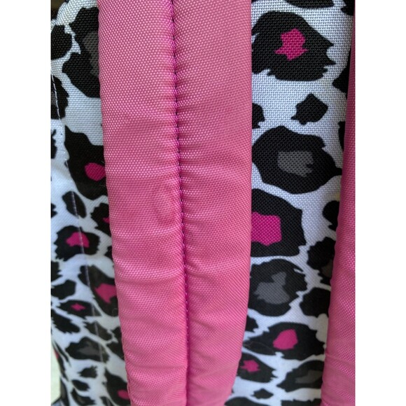 Yak Pak  Heart Pink Grey Black Leopard Print Backpack 16"x12"  Exterior Pocket - Picture 7 of 10